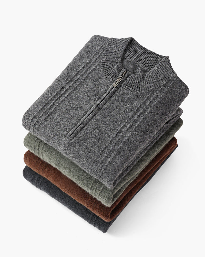 Pull à demi-zip en cachemire 100% côtelé