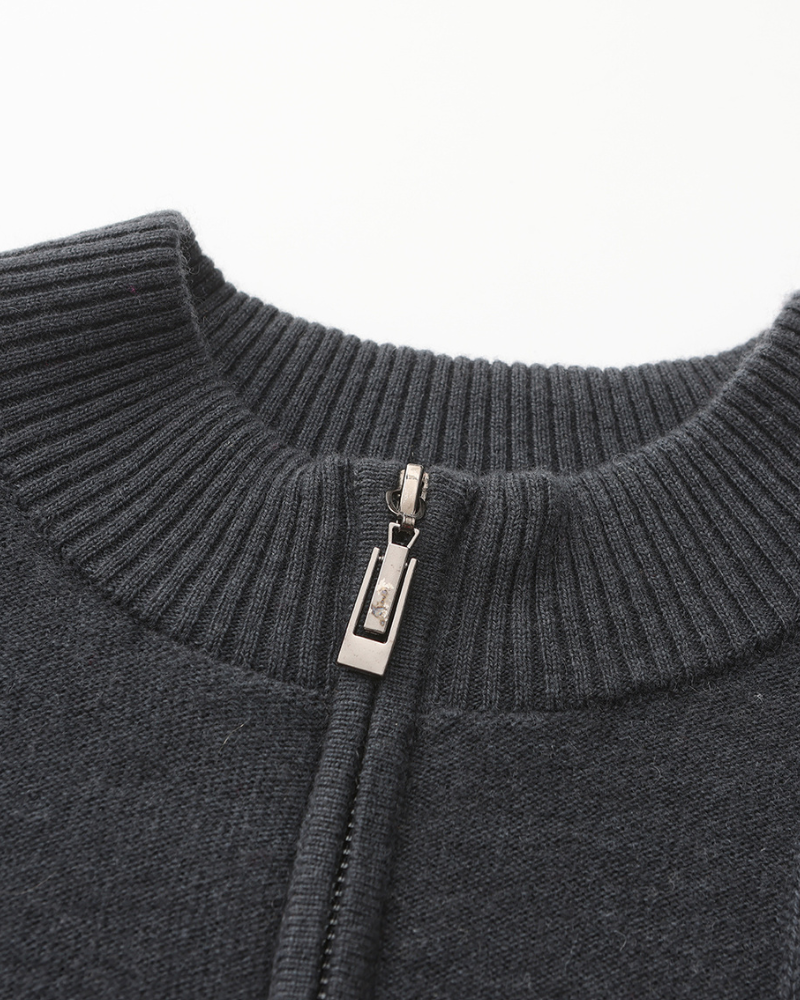 Pull à demi-zip en cachemire 100% côtelé