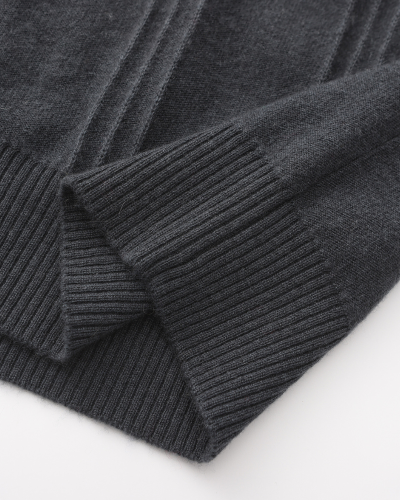 Pull à demi-zip en cachemire 100% côtelé