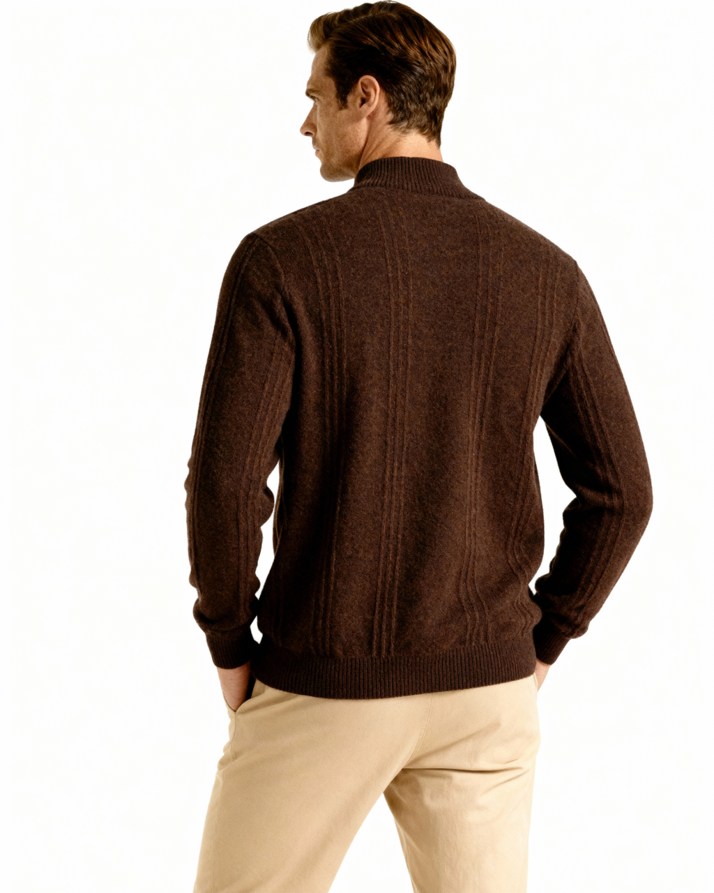 Pull à demi-zip en cachemire 100% côtelé