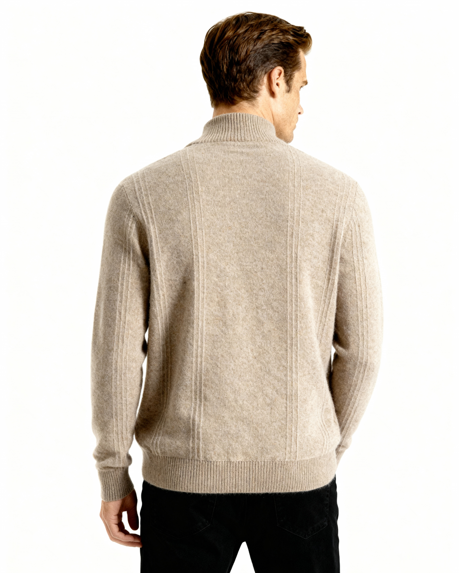 Pull à demi-zip en cachemire 100% côtelé
