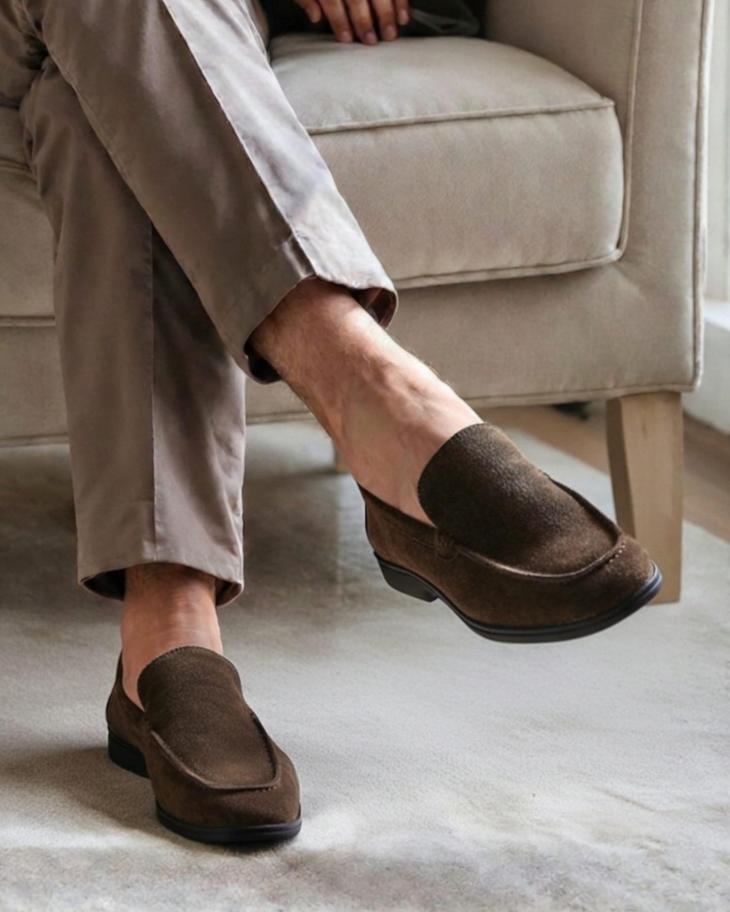 Mocassins en daim haut de gamme - Semelles noires